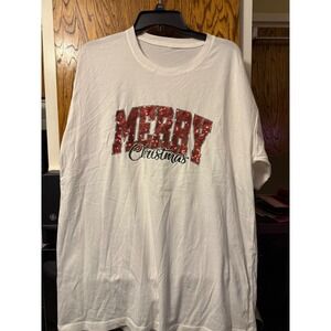 Merry Christmas December 25‎ Graphic T-Shirt White Red Green Holiday Tee 2XL